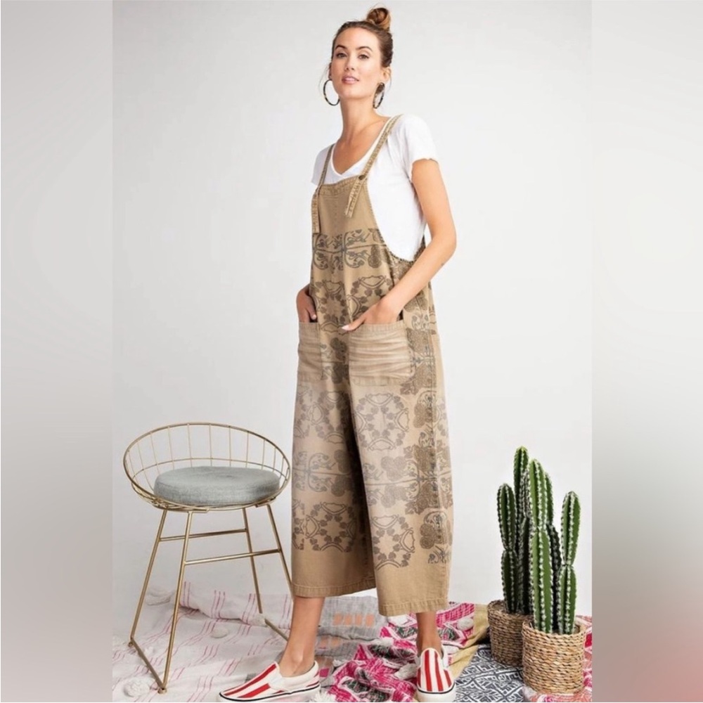Easel Boho Printed Wide Leg Jumpsuit Overalls
